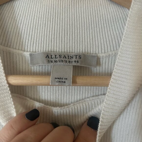 AllSaints White Knit Dolman Puff Sleeve Top Women’s XL 12 Elastic Cuff - Picture 5 of 6